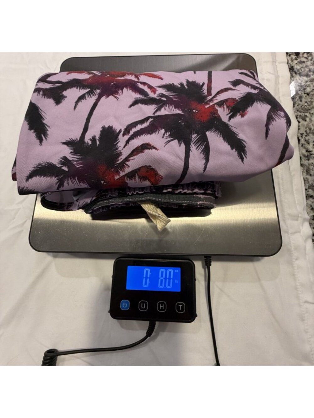 NWOT VTG 1946 Mens XL Purple Palm Tree Print Swim Shorts 92% Polyester 8% Spande - Picture 9 of 9